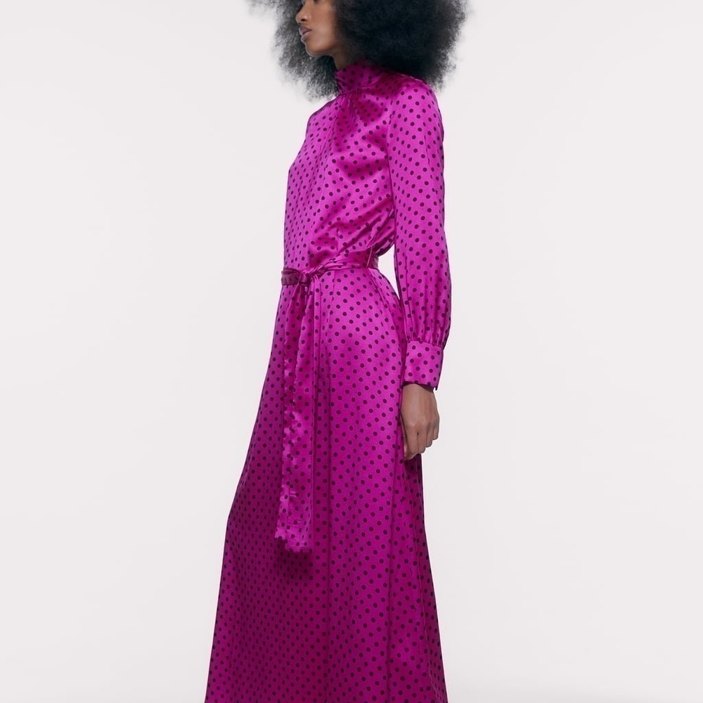 NWT ZARA POLKA DOT FUCHSIA SMALL DATE NIGHT MIDI DRESS - Picture 3 of 8